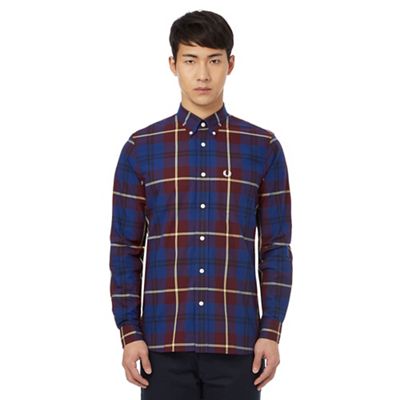 Fred Perry Dark red check print button down shirt